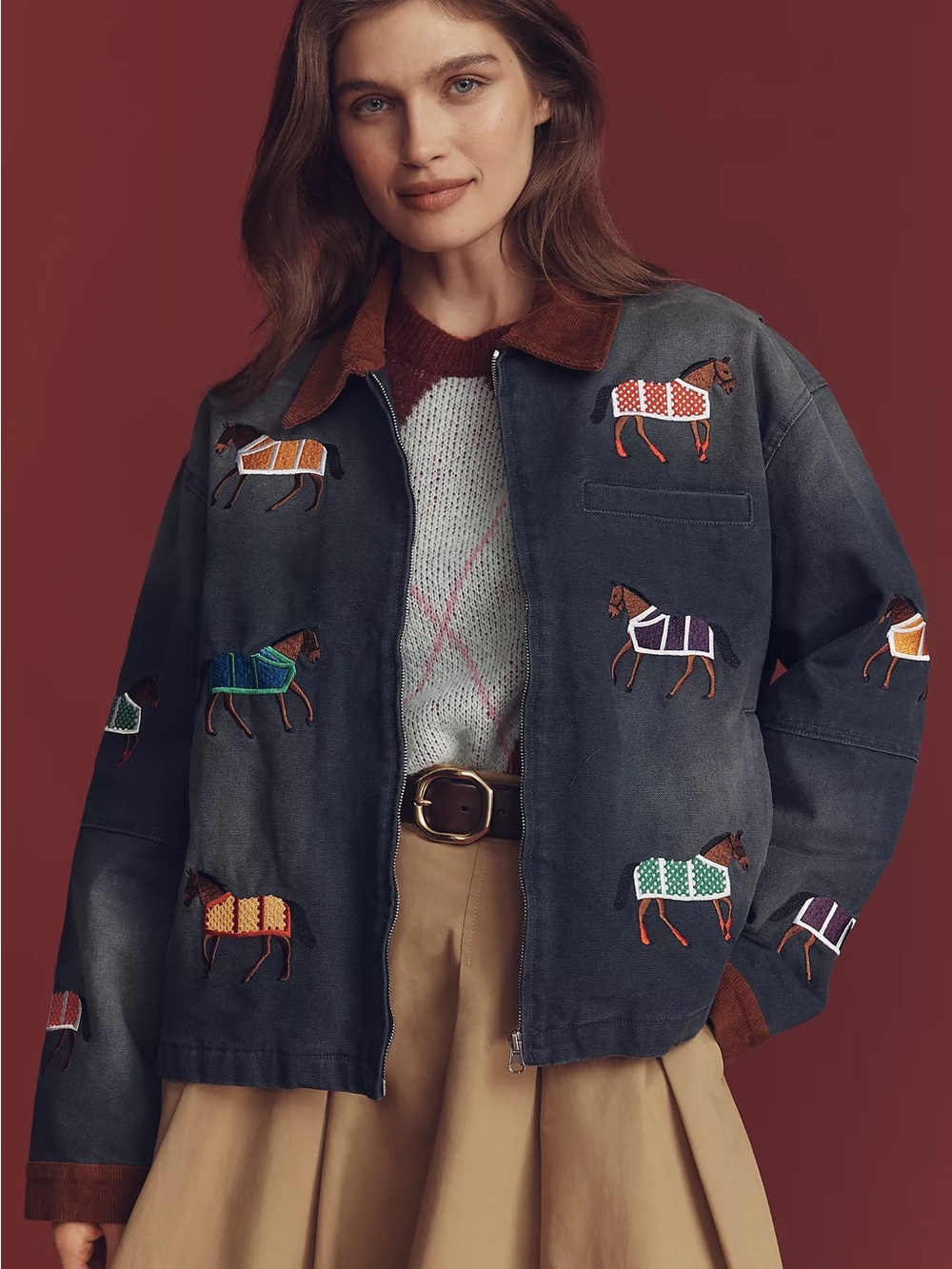 Found Lariat Blue Embroidered Horse Western Bohemian Utility Barn Jacket L - Picture 5 of 16